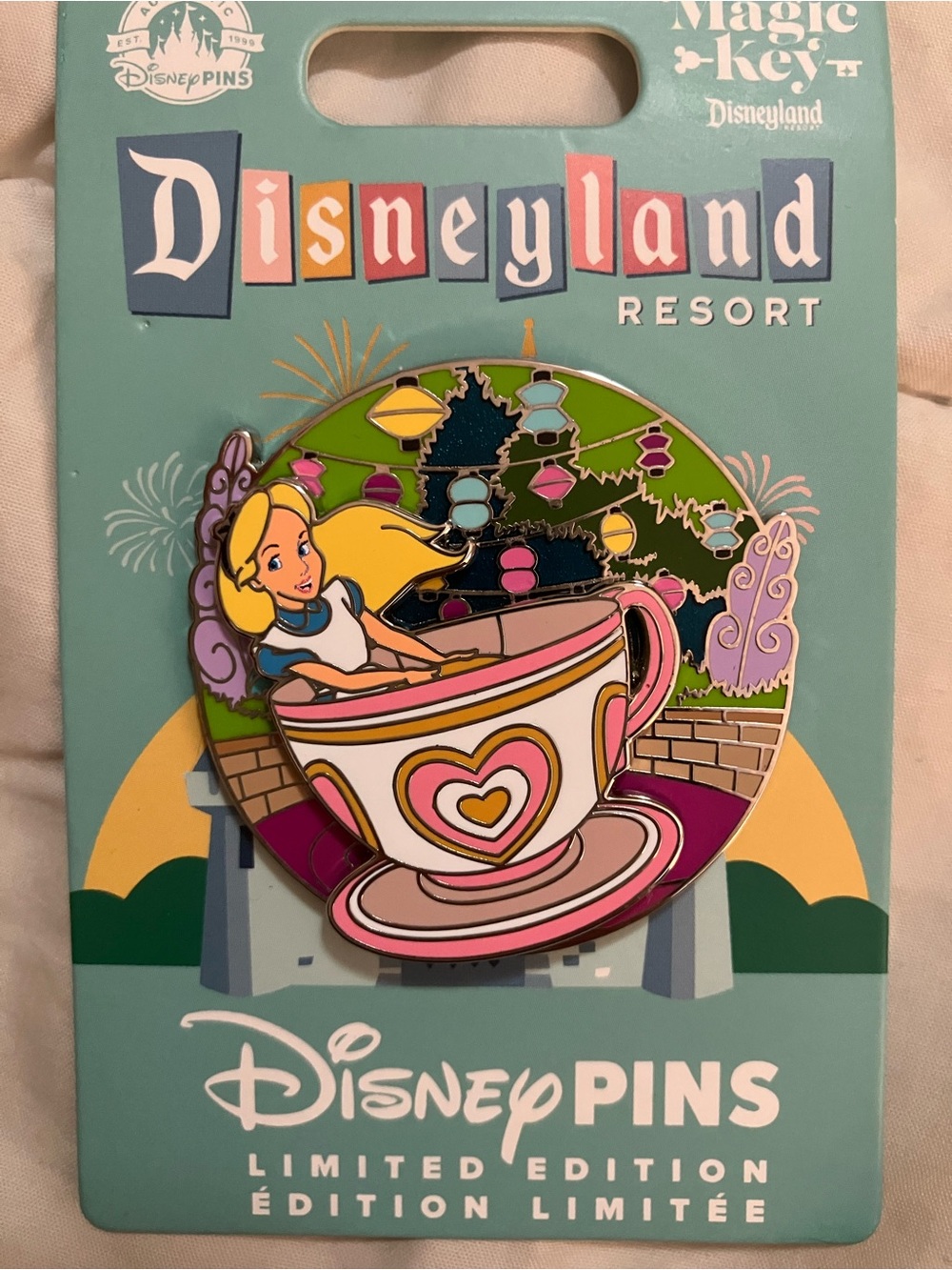 Disney Alice Teacup Enamel Pin — Pink, Purple, Yellow, Blue, Green, Disney pin